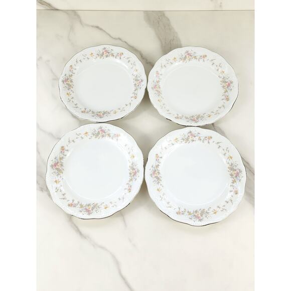 Johann Haviland Floral Splendor Bread Plate 6 1/4" Silver Trim 80s Germany x4 - Picture 1 of 15